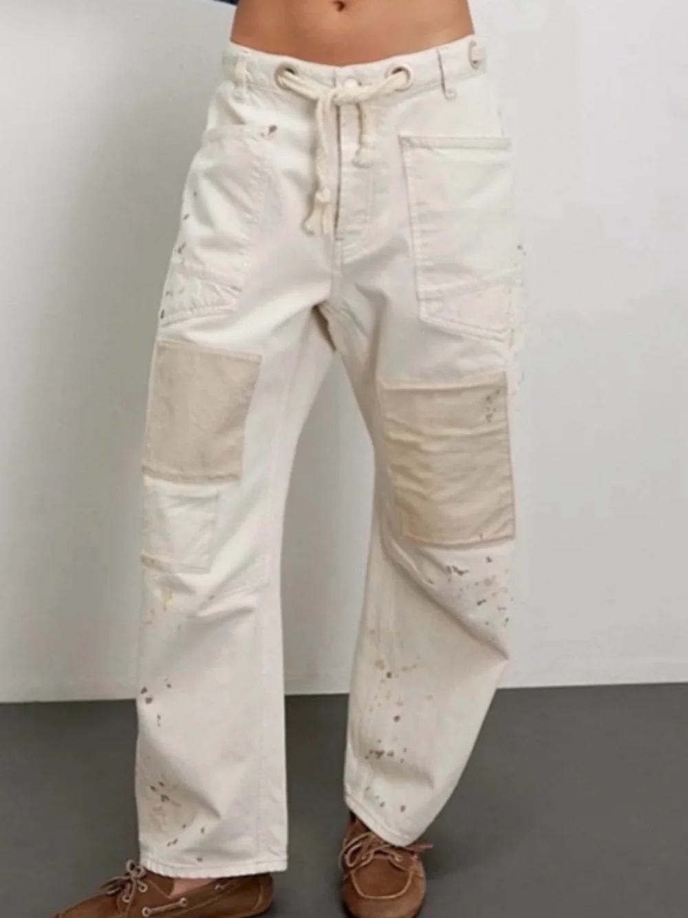 Free People We The Free Moxie Pull-On Barrel Jeans. NWT. White.